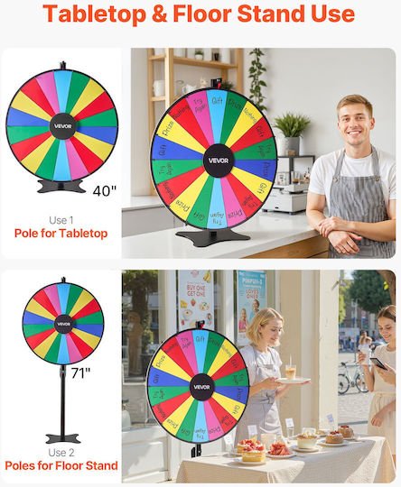 Vevor 914 Mm Prize Wheel 18 Position Prize Wheel Base Roulette Win Fortune Adjustable Height 2 Markers 6 Colors Easy Assembly Party Pub Trade Show Carnival