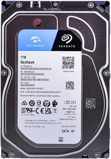 Seagate SkyHawk 1TB HDD Σκληρός Δίσκος 3.5" SATA III 5400rpm με 256MB Cache για Desktop / Καταγραφικό ST1000VX013