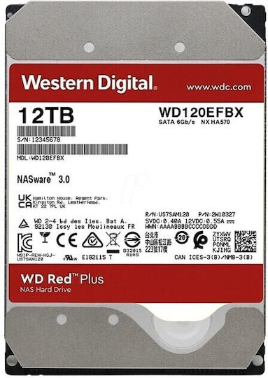Western Digital Red Plus 12TB HDD Σκληρός Δίσκος 3.5" SATA III 7200rpm με 256MB Cache για NAS WD120EFGX