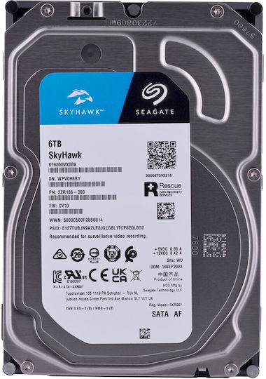 Seagate SkyHawk +Rescue 6TB HDD Hard Drive 3.5" SATA III 5400rpm with 256MB Cache for Desktop / Recorder ST6000VX009