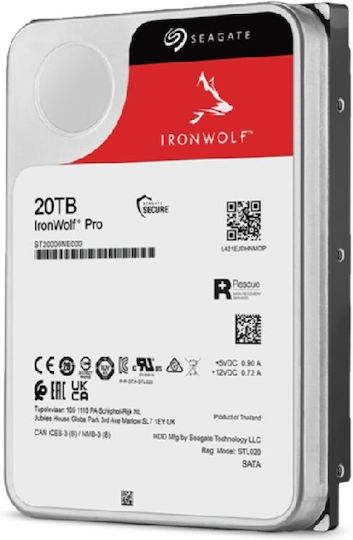 Seagate Ironwolf Pro 20TB HDD Hard Drive 3.5" SATA III 7200rpm with 256MB Cache for NAS ST20000NT001