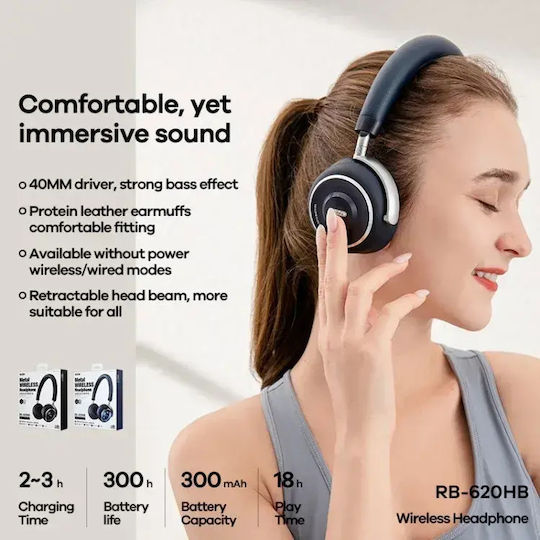 Remax RB-620HB Bluetooth Wireless On Ear Headphones with 18 hours of Operation Black