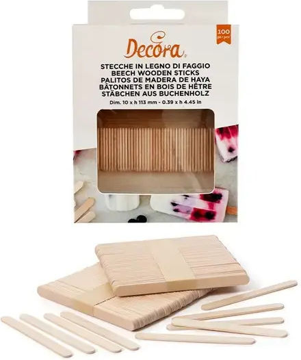 Set 100 Beech Wood Sticks Ice Cream 10x113 Mm