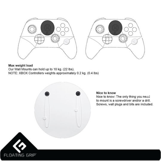 Floating Grip Xbox Controller Wall Mount Βάση Φόρτισης για 2 χειριστήρια XBOX One Λευκή