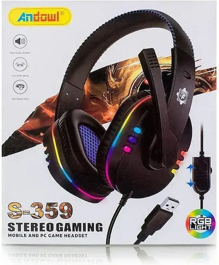 Andowl S-359 Over Ear Gaming Headset με σύνδεση USB Black / Red