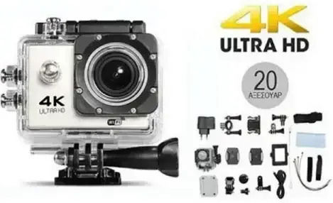 4K Sports Ultra HD Action Camera HD (720p) Underwater (with Case) with Screen 2" and Wi-Fi Silver