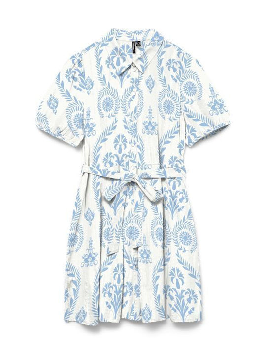 Summer Mini Shirt Dress White / Light Blue