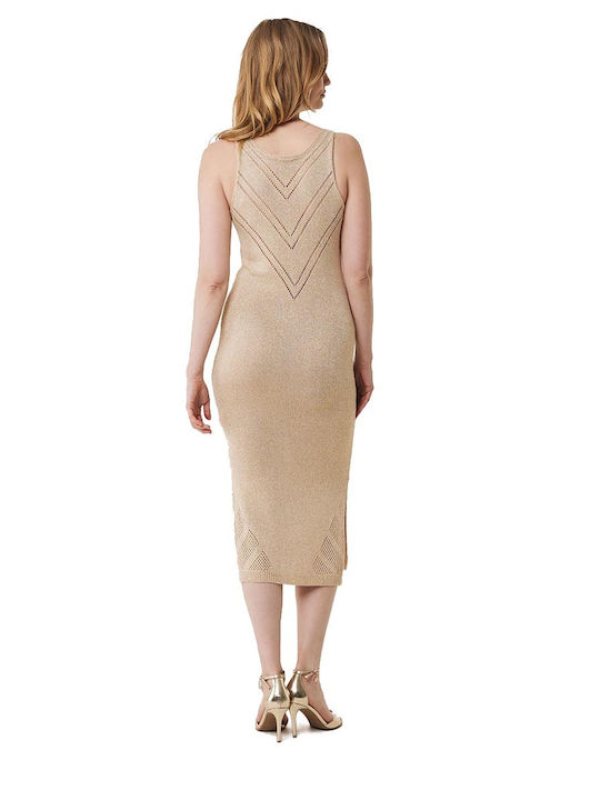 Mexx Gestricktes Mit Spitze Damenkleid Ganztägig Beiges