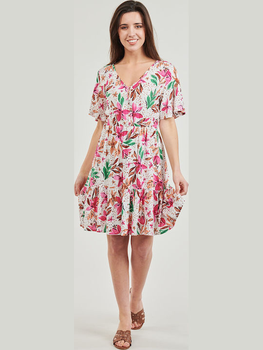 Happy Tropical Καλοκαιρινό Mini Σεμιζιέ Φόρεμα Snow White