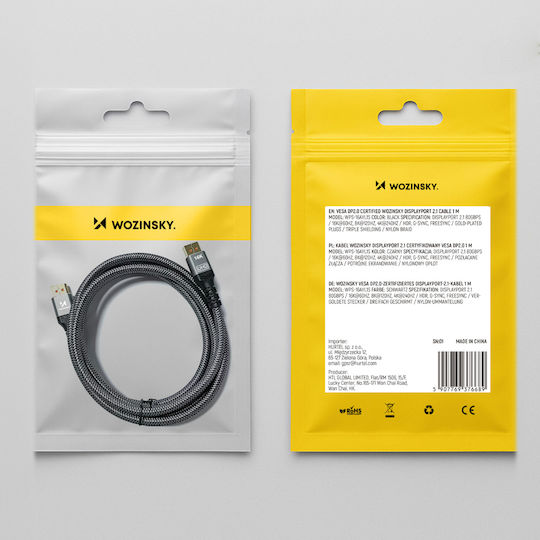 Wozinsky Cable DisplayPort male - 1m Μαύρο