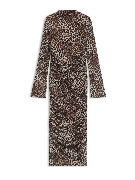 Midi Βραδινό Φόρεμα με Διαφάνεια Animal Print