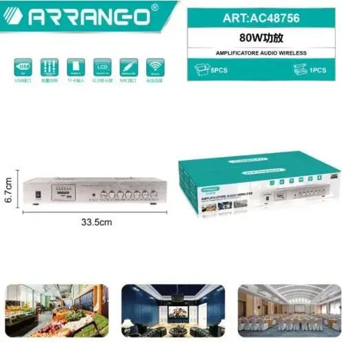 Arrango AC48756 Integriert PA-Verstärker und USB/Bluetooth-Anschlüssen in Silber Farbe