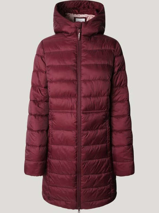Lang Damen Puffer Jacke Rot