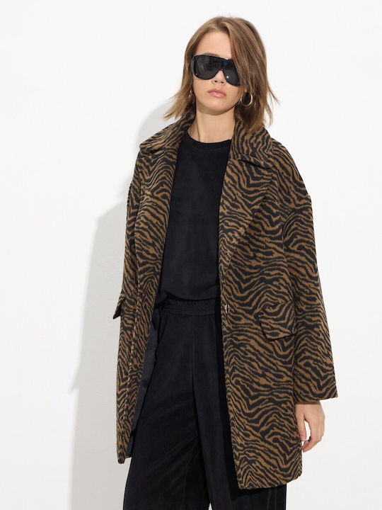 Γυναικείο Λεοπάρ Animal Print Παλτό με Κουμπιά