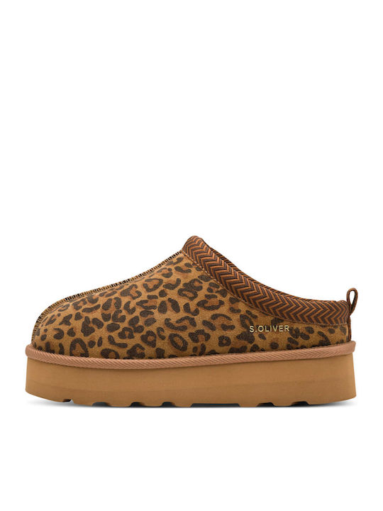 Closed Leather Women's Slippers Brown