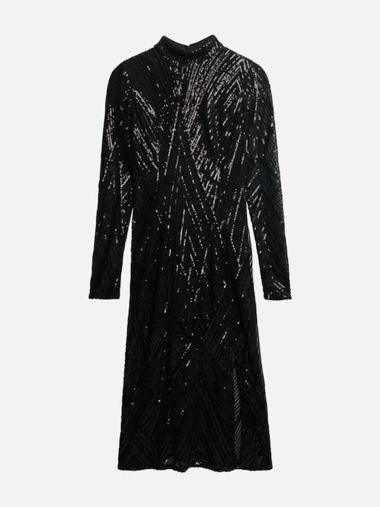 Dress Midi Evening Dress Open Back with Slit Black