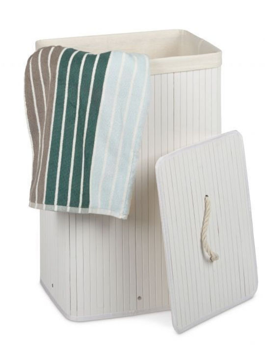 Relaxdays Καλάθι Απλύτων Bamboo Πτυσσόμενο 83lt με Καπάκι Λευκό