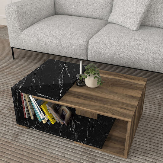Rectangular Central Coffee Table Mareta Black - Walnut W81.8xL50xH35cm