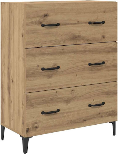 Wooden & Metallic Chest of Drawers Artisan Oak 69.5x34x90cm