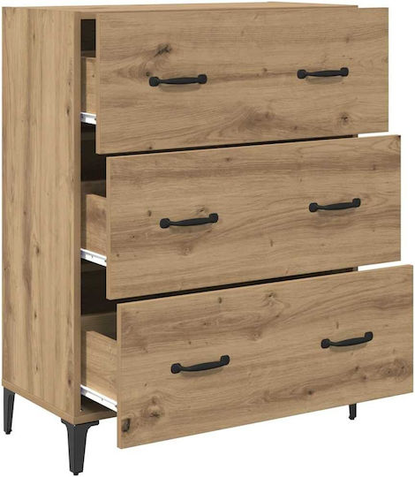 Wooden & Metallic Chest of Drawers Artisan Oak 69.5x34x90cm