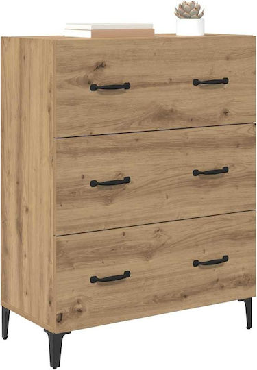 Wooden & Metallic Chest of Drawers Artisan Oak 69.5x34x90cm