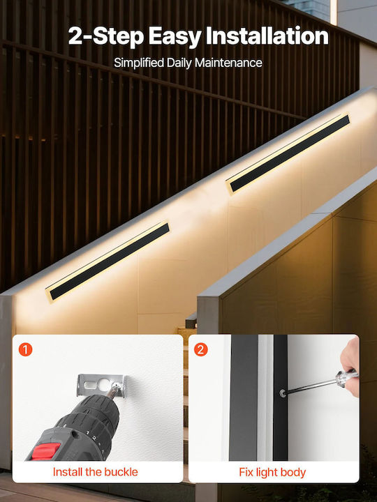 Vevor Επιτοίχιο Γραμμικό Φωτιστικό LED IP65 8W με Θερμό Λευκό Φως Διπλής Δέσμης 80x8x5εκ.