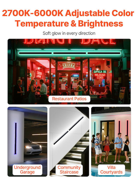 Vevor Wall-Mounted Linear LED Lighting IP65 10W with RGB Light