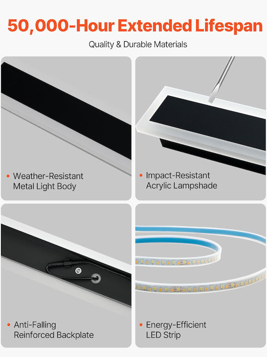 Vevor Επιτοίχιο Γραμμικό Φωτιστικό LED IP65 8W με Θερμό Λευκό Φως Διπλής Δέσμης 80x8x5εκ.