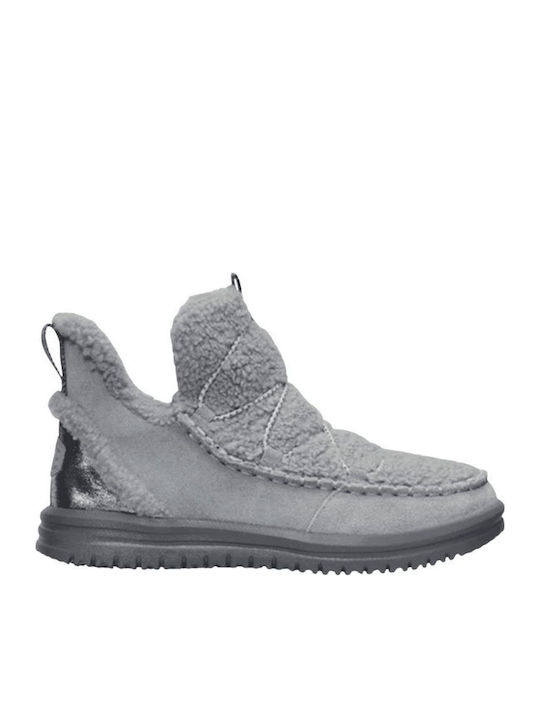 Suede Women's Ankle Boots with Fur Gray