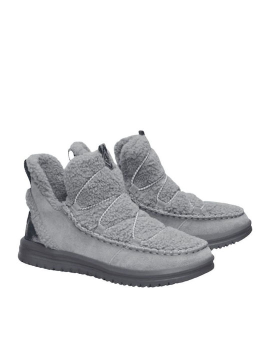 Suede Women's Ankle Boots with Fur Gray