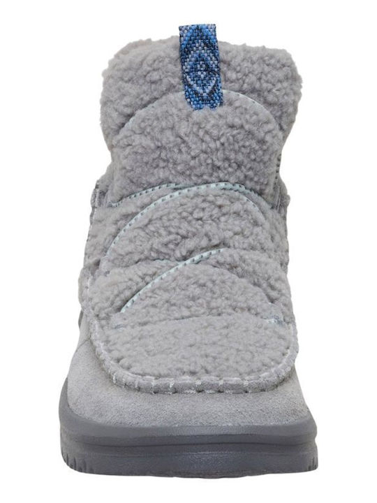 Suede Women's Ankle Boots with Fur Gray