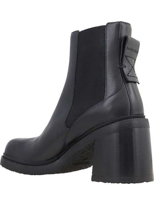 Leder Stiefeletten Damen Schwarz