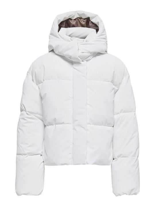 Κοντό Γυναικείο Puffer Μπουφάν για Χειμώνα Bright White, Walnut