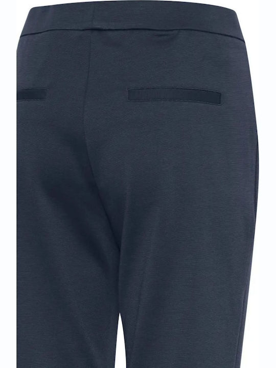 Women's High-waisted Fabric Capri Trousers Flared Blue Navy