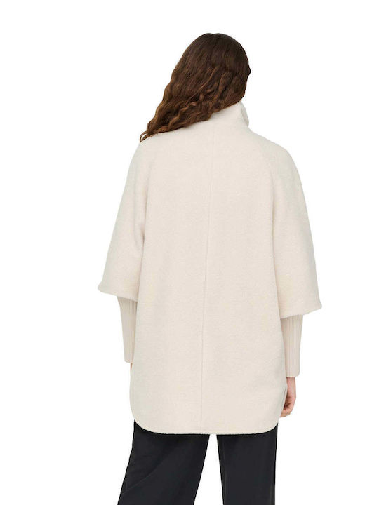Curly Women's Beige Coat with Buttons