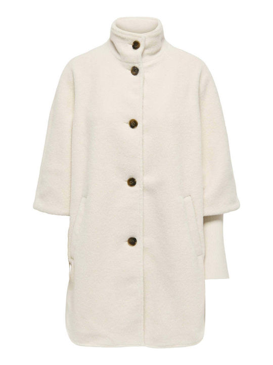 Curly Women's Beige Coat with Buttons