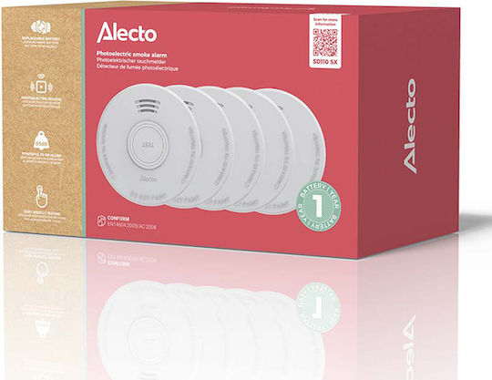 Alecto Sd110 X5 Photoelectric Smoke Detector Siren 85db Low Battery Notification Pack of 5 Pieces