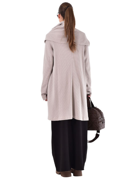 Lange Gestrickte Damen Strickjacke mit Knöpfen Beiges
