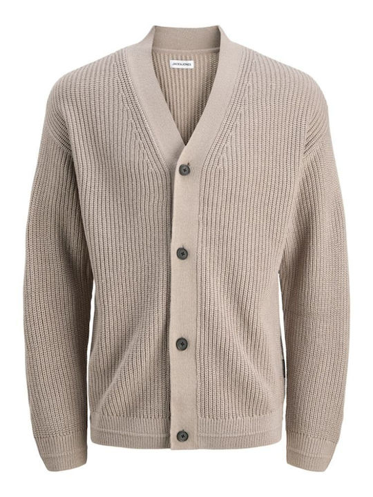 Men's Knitted Cardigan with Buttons Beige