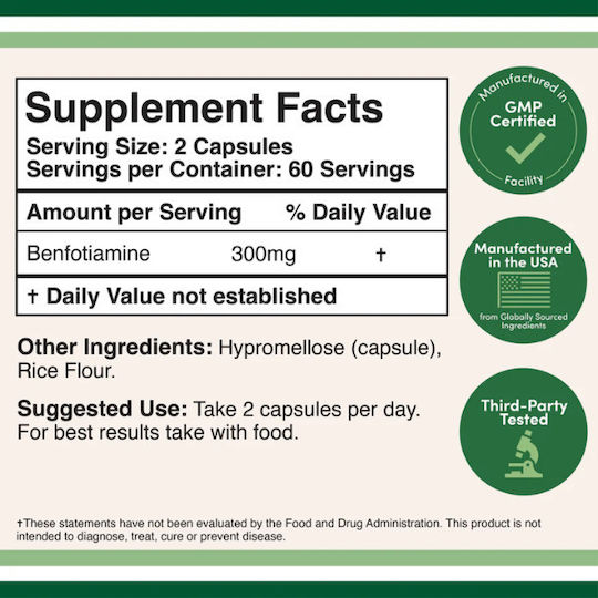 Double Wood Benfotiamine 150mg Ειδικό Συμπλήρωμα Διατροφής 120 κάψουλες