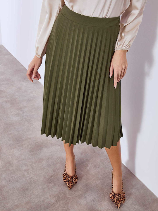 Celestino Women's Midi Pleated Skirt Loose Fit Khaki