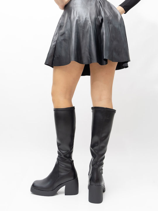 Synthetic Leather High Heel Women's Boots Black