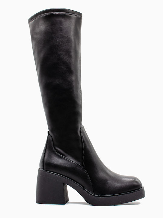 Synthetic Leather High Heel Women's Boots Black