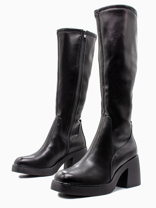Synthetic Leather High Heel Women's Boots Black