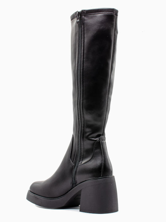 Synthetic Leather High Heel Women's Boots Black