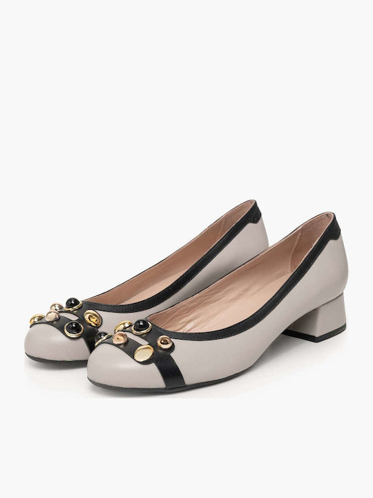 Leather Beige Heels with Strap