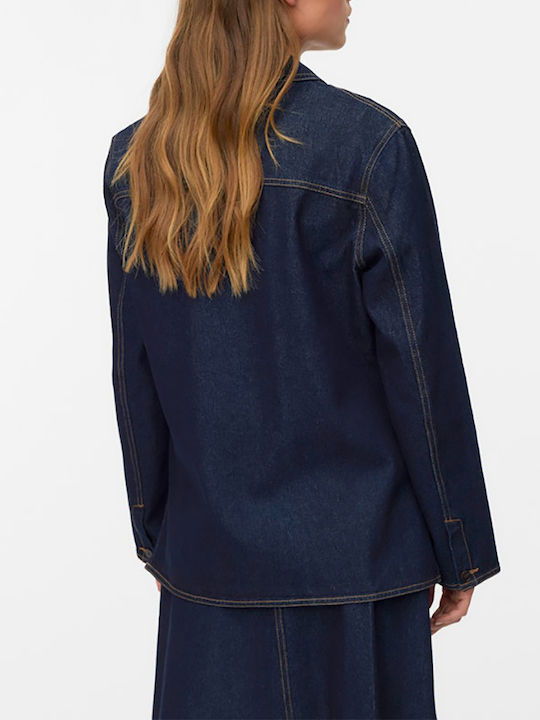 Women's Denim Long Sleeve Shirt Dark Blue Denim