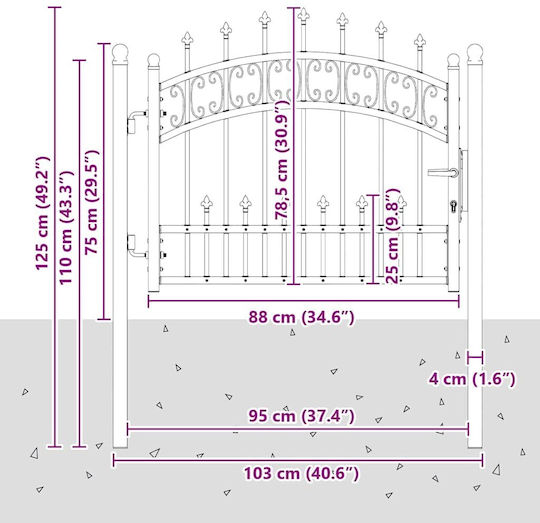 vidaXL Μεταλλική Πόρτα Φράχτη σε Γκρι Χρώμα 75cm x 1.03m
