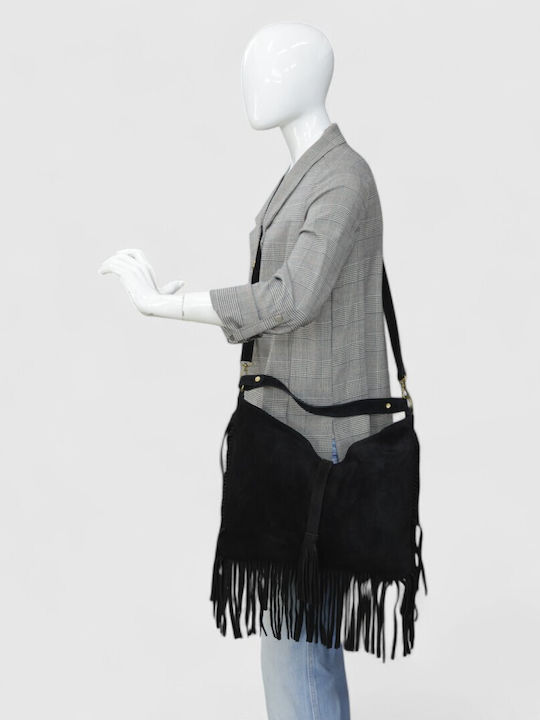 Damentasche aus Leder Handtasche Wildleder mit Fransen Tabak