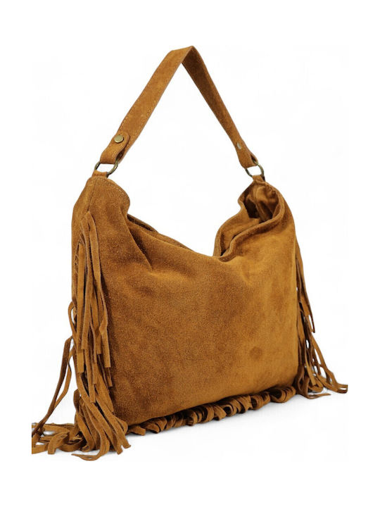 Damentasche aus Leder Handtasche Wildleder mit Fransen Tabak